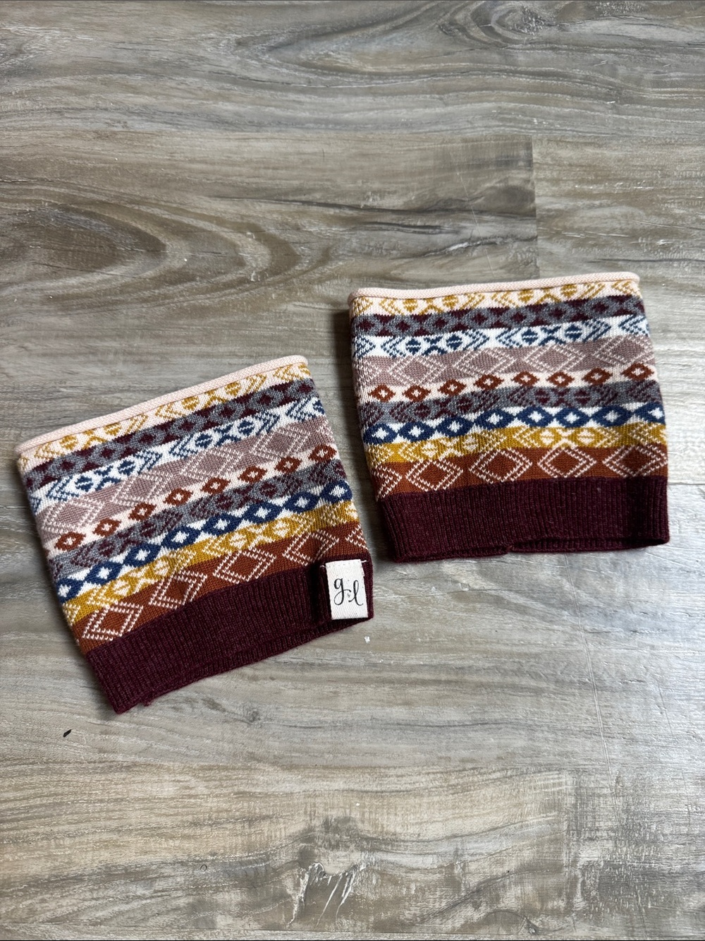 Fair Isle Knit Neck Warmers - Burgundy Multicolor